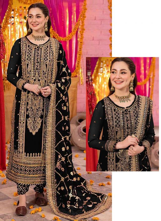 Faux Georgette Black Wedding Wear Embroidery Work Pakistani Suit